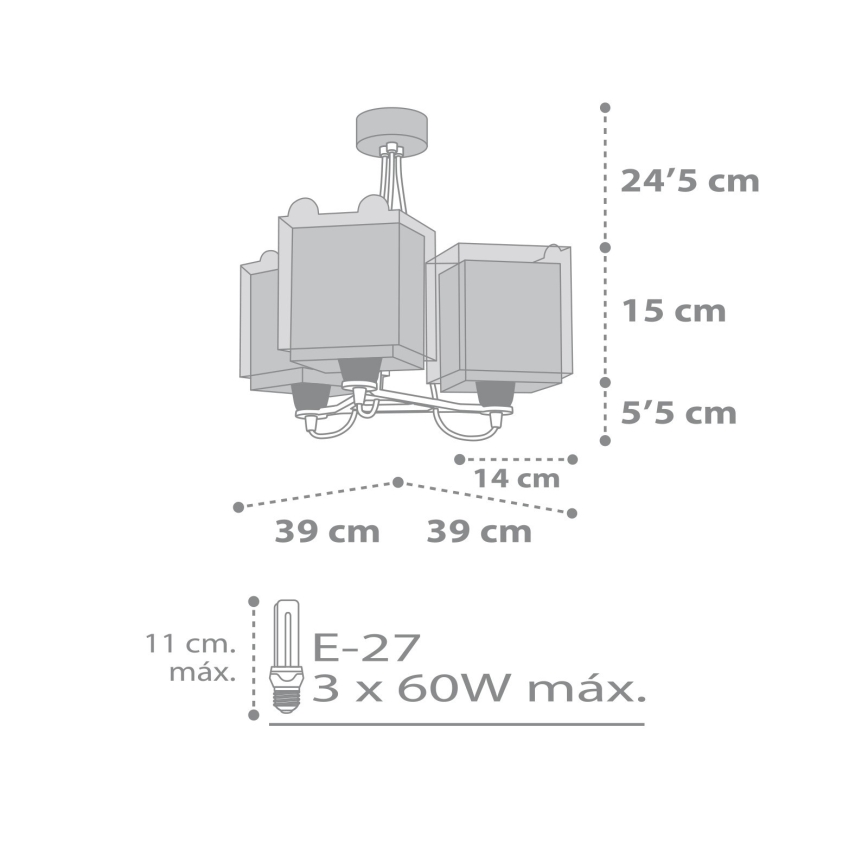 Dalber 64577 - Dječji luster LITTLE TEDDY 3xE27/60W/230V