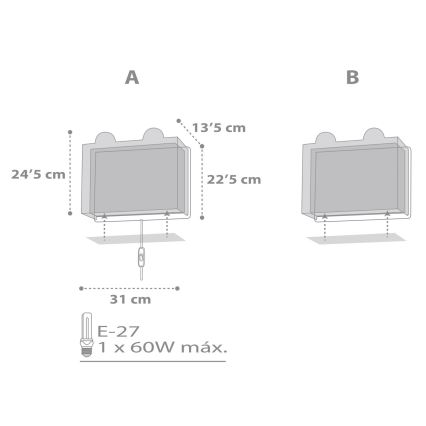 Dalber 64578 - Dječja zidna svjetiljka LITTLE TEDDY 1xE27/60W/230V