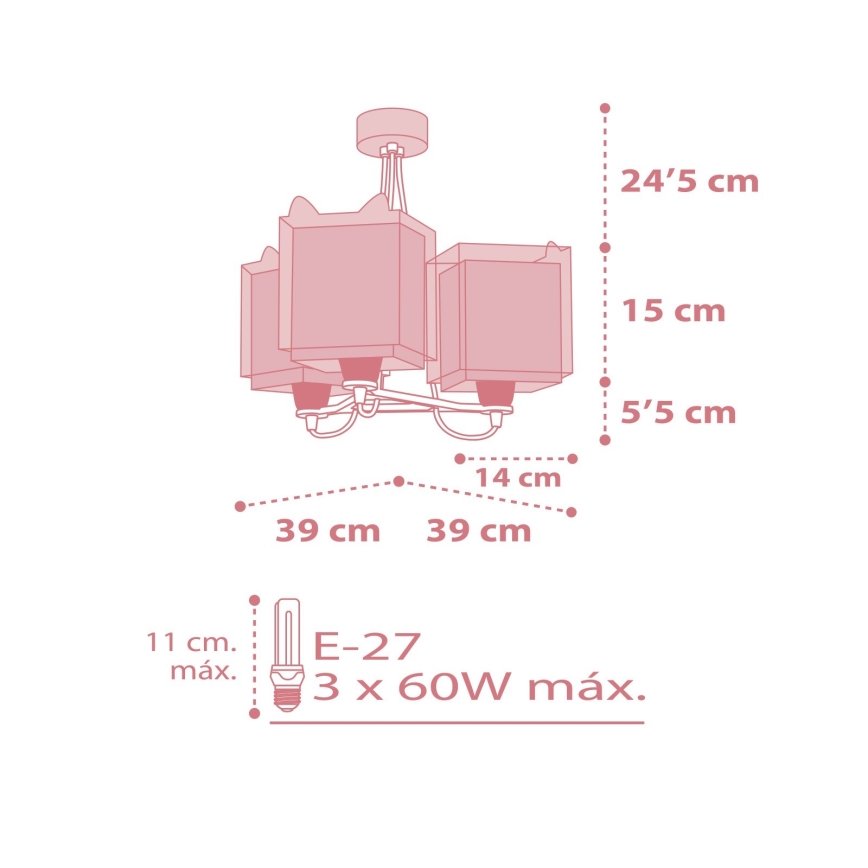 Dalber 64587 - Dječji luster LITTLE FOX 3xE27/60W/230V
