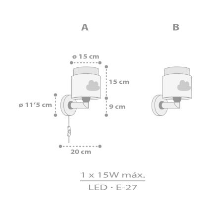 Dalber 76019E - Dječja zidna svjetiljka BABY DREAMS 1xE27/15W/230V siva