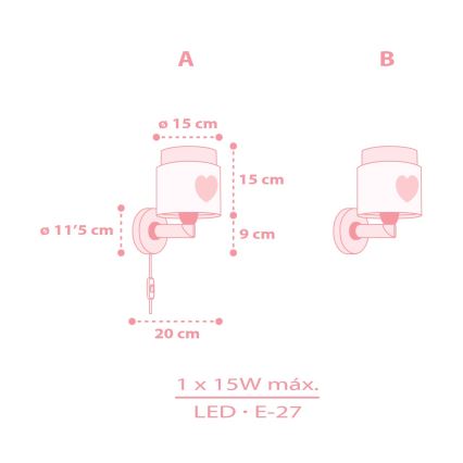 Dalber 76019S - Dječja zidna svjetiljka BABY DREAMS 1xE27/15W/230V ružičasta