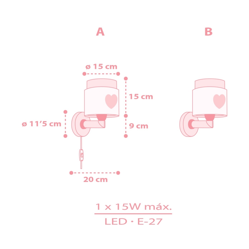 Dalber 76019S - Dječja zidna svjetiljka BABY DREAMS 1xE27/15W/230V ružičasta