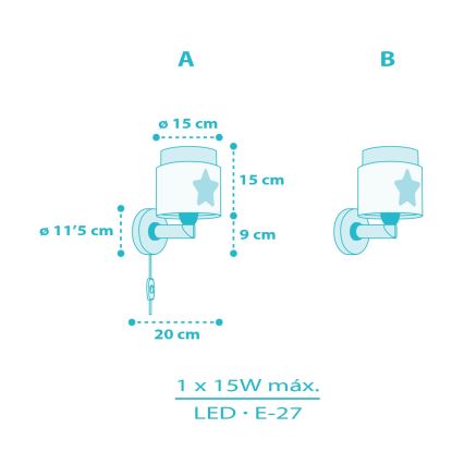 Dalber 76019T - Dječja zidna svjetiljka BABY DREAMS 1xE27/15W/230V plava