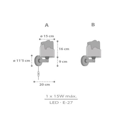 Dalber 76309 - Dječja zidna svjetiljka SNOOPY 1xE27/15W/230V bijela/crvena