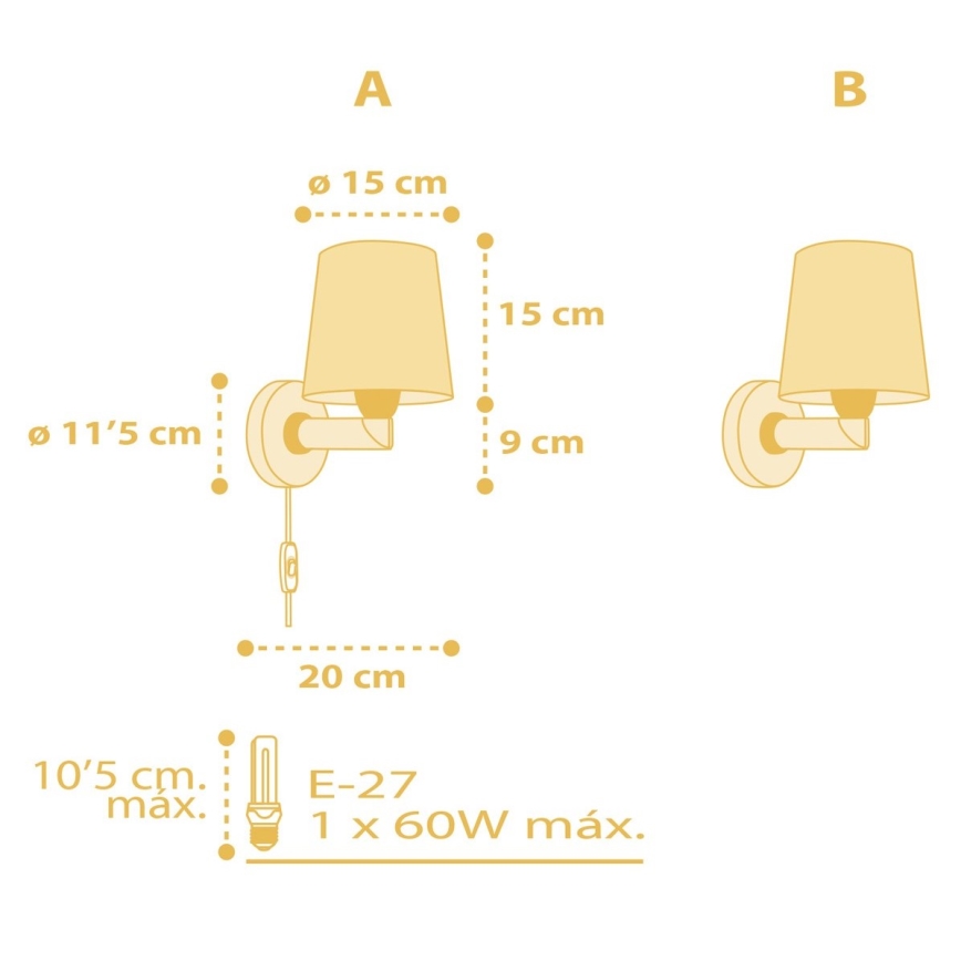 Dalber 82219A - Dječja zidna svjetiljka STAR LIGHT 1xE27/60W/230V žuta