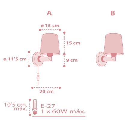 Dalber 82219S - Dječja zidna svjetiljka STAR LIGHT 1xE27/60W/230V ružičasta