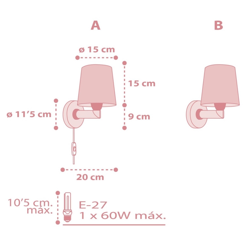 Dalber 82219S - Dječja zidna svjetiljka STAR LIGHT 1xE27/60W/230V ružičasta