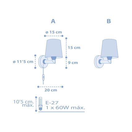 Dalber 82219T - Dječja zidna svjetiljka STAR LIGHT 1xE27/60W/230V plava