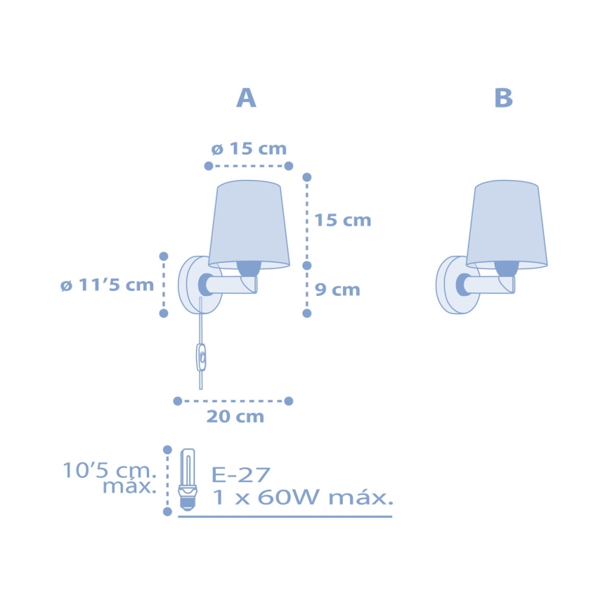 Dalber 82219T - Dječja zidna svjetiljka STAR LIGHT 1xE27/60W/230V plava