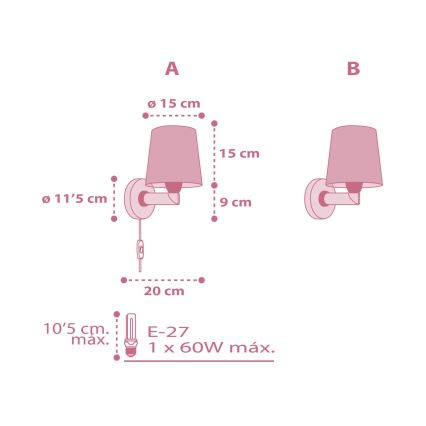 Dalber 82469 - Dječja zidna svjetiljka FLAMINGO 1xE27/15W/230V