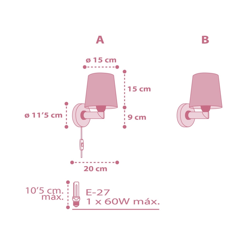 Dalber 82469 - Dječja zidna svjetiljka FLAMINGO 1xE27/15W/230V