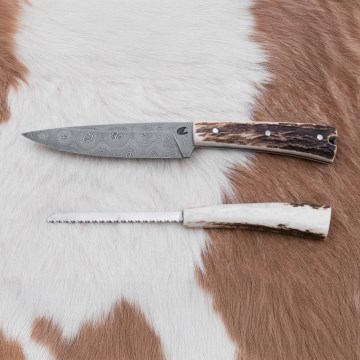 Damask lovački dispatch nož s pilicom 12 cm rog jelena