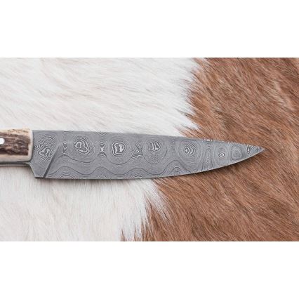 Damask lovački dispatch nož s pilicom 12 cm rog jelena