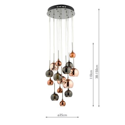 Där Lighting AUR1564 - Viseći luster AURELIA na sajli, 15xG4/10W/230V, crna/mjedena