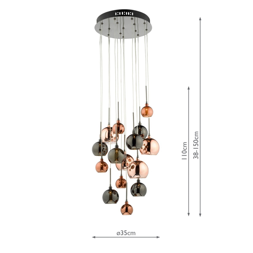 Där Lighting AUR1564 - Viseći luster AURELIA na sajli, 15xG4/10W/230V, crna/mjedena