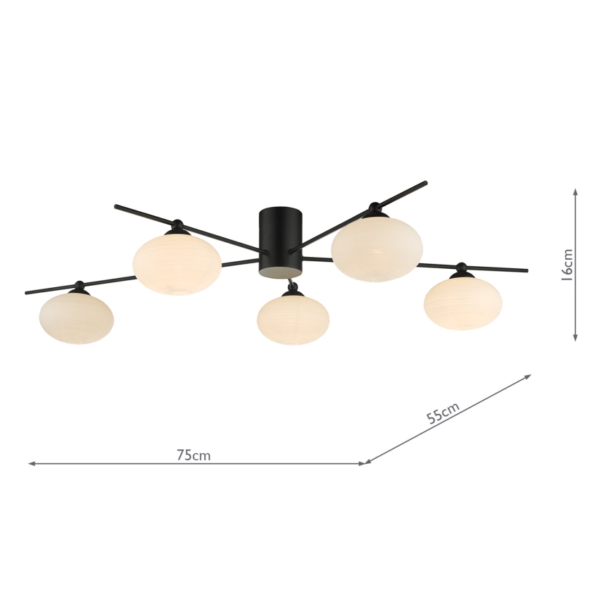Där Lighting JAS5422 - Prislonjena stropna svjetiljka JASPER 5xG9/25W/230V crna