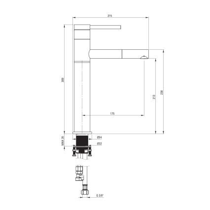 Deante BGE_N22K - Umivaonička baterija s izvlačivom prskalicom ORA 30,9 cm crna
