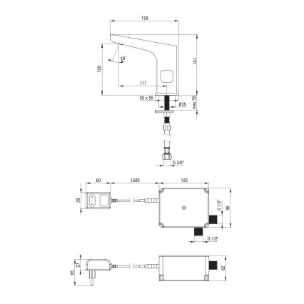 Deante BQH_N29V - Beskontaktna miješalica za umivaonik s regulacijom temperature HIACYNT 230/6V crna