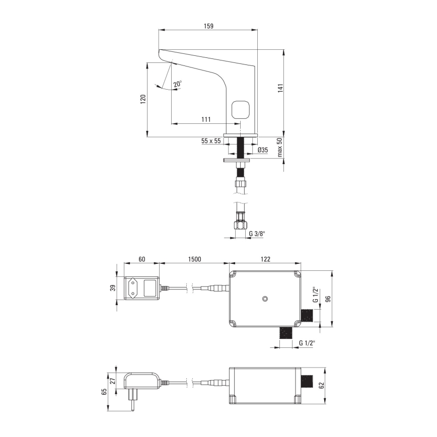 Deante BQH_N29V - Beskontaktna miješalica za umivaonik s regulacijom temperature HIACYNT 230/6V crna