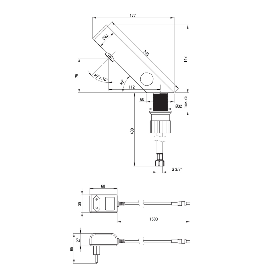Deante BQR_P29V - Bezdotićna slavina za umivaonik s regulacijom temperature SENSE 230/6V polirani čelik