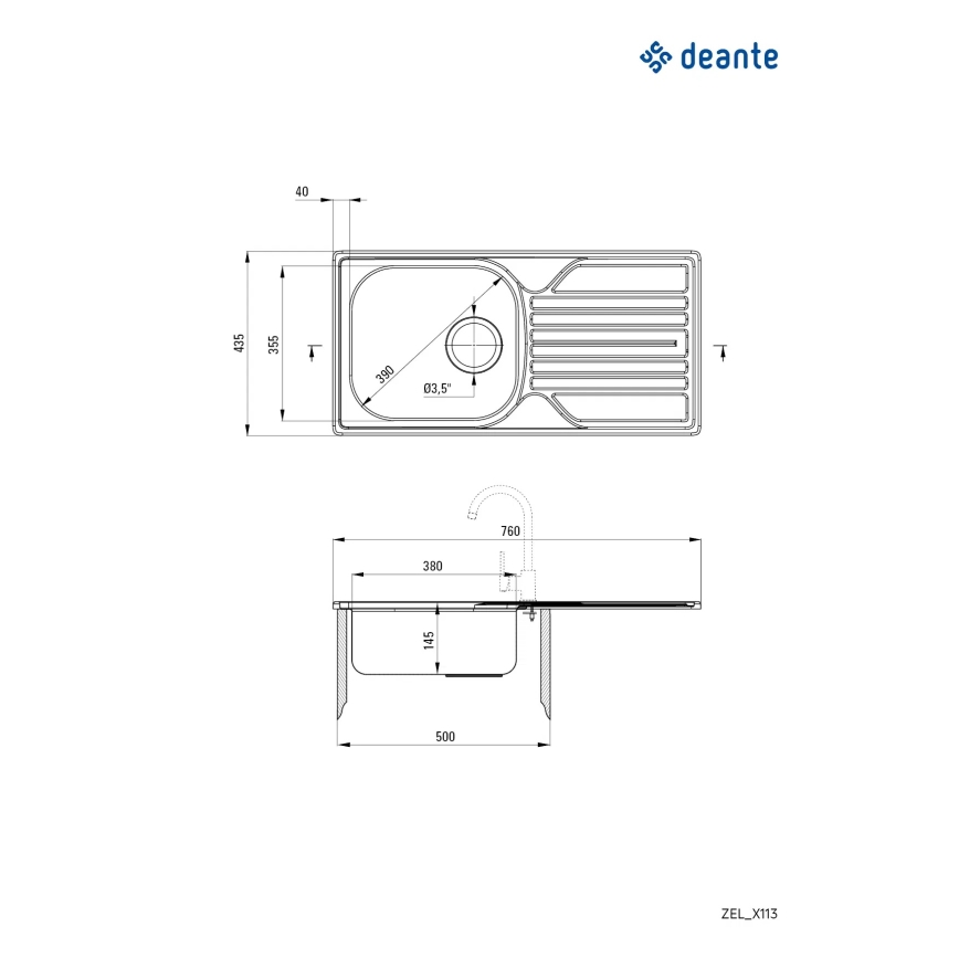 Deante ZEL_0113 - Kuhinjski sudoper LEGATO 43,5x76 cm saten