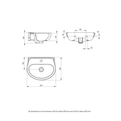 Deante - Zidni umivaonik JASMIN 45,7x36,4 + miješalica za umivaonik LEMON