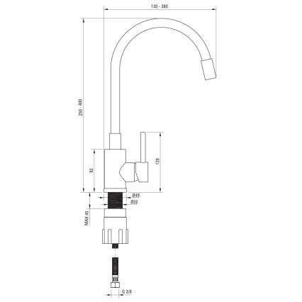 Deante ZQJNN103 - Kuhinjska sudopera EVORA 50x50 cm + slavina za sudoper s fleksibilnim vratom granit/crna