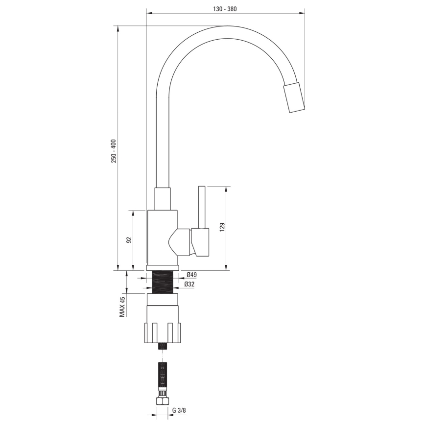 Deante ZQJNN103 - Kuhinjska sudopera EVORA 50x50 cm + slavina za sudoper s fleksibilnim vratom granit/crna