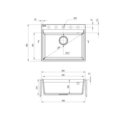 Deante ZRC_S10A - Kuhinjski sudoper CORIO 50x60 cm granit/metalna siva