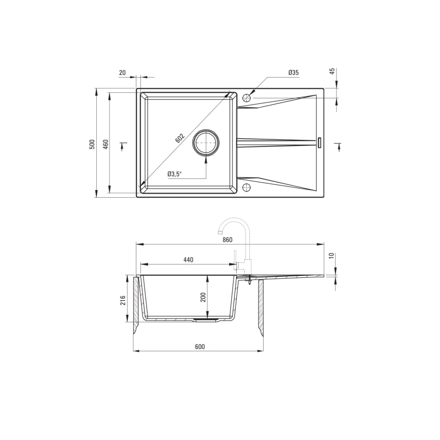 Deante ZRC_S11A - Kuhinjski sudoper CORIO 50x86 cm granit/metalna siva