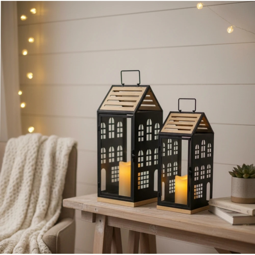 Dekorativna lanterna HOME 34,5 cm, crna/bež