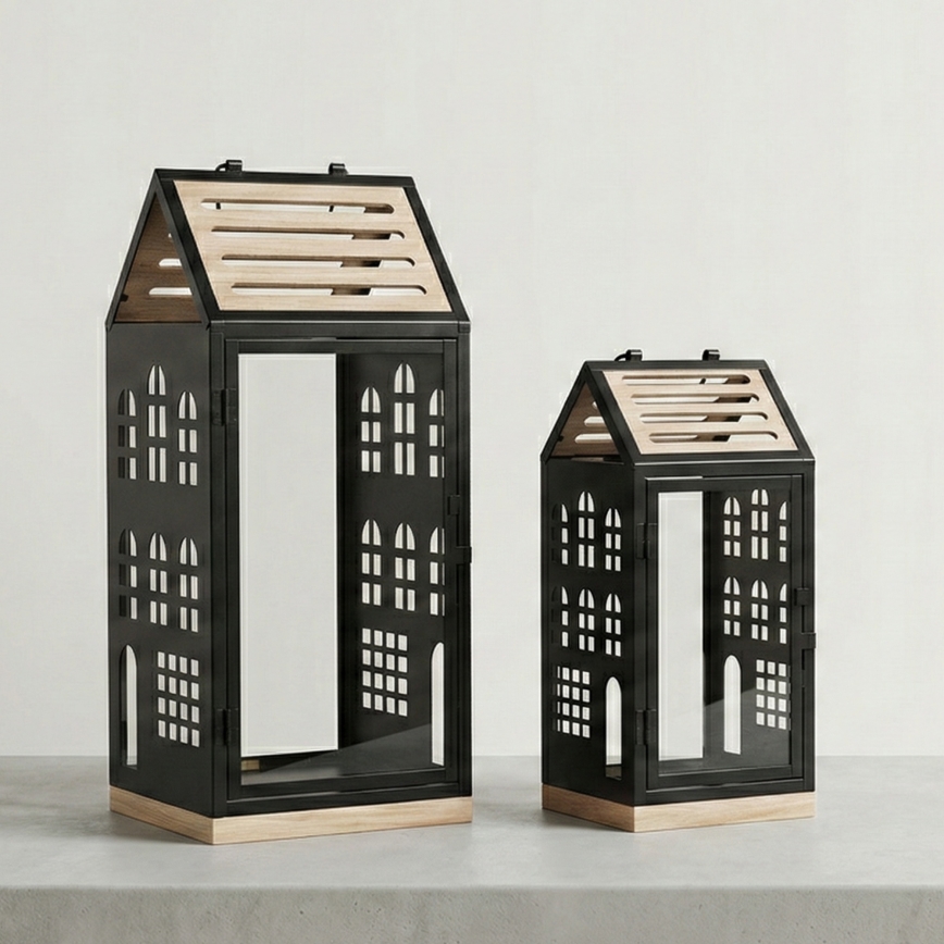 Dekorativna lanterna HOME 47,5 cm crna/bež