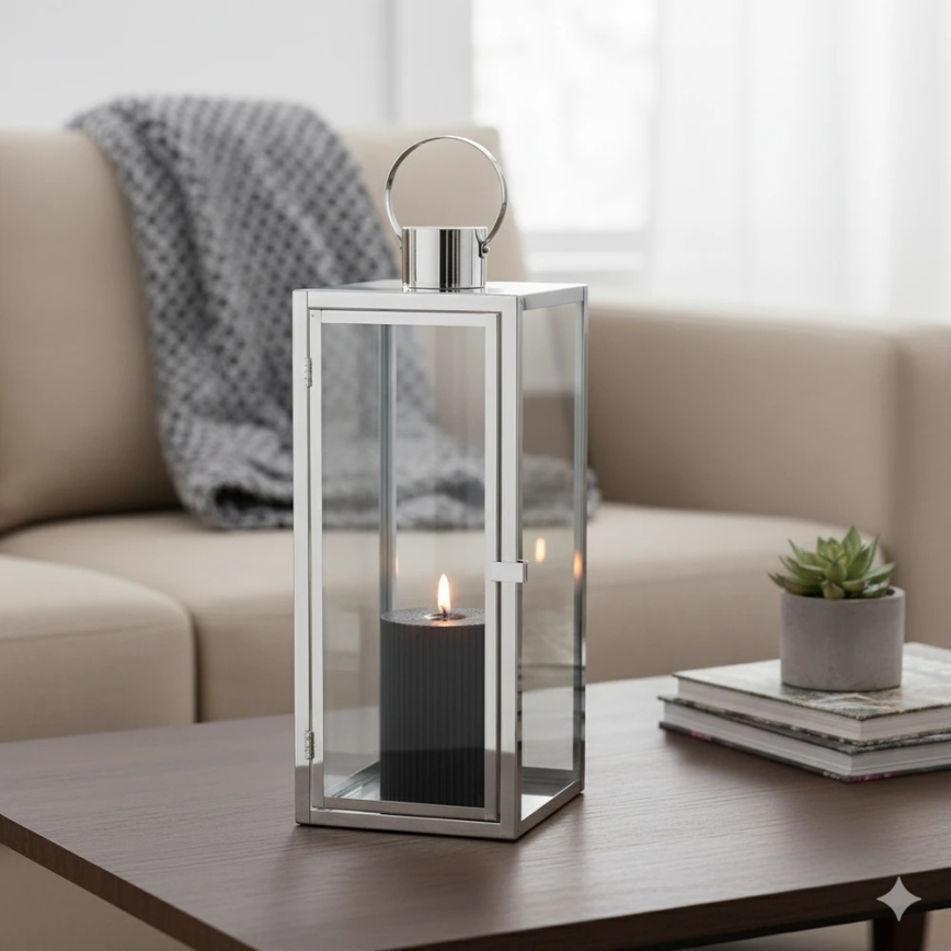 Dekorativna lanterna TOWER 29 cm sjajni krom