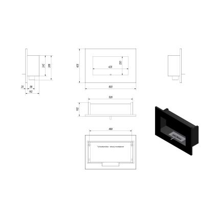 Kratki - Ugradbeni BIO kamin 40x60 cm 2kW crni
