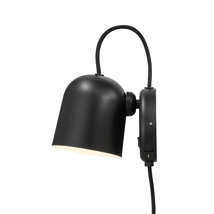DFTP by Nordlux - Zidna reflektorska svjetiljka s USB portom ANGLE 1xGU10/25W/230V crna