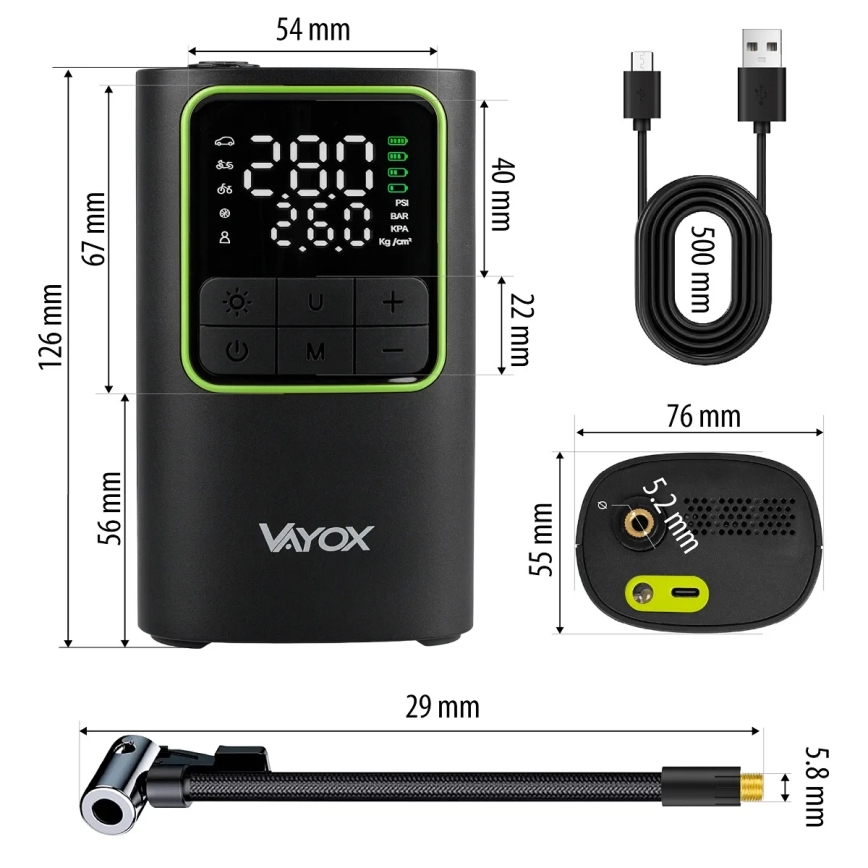 Digitalni džepni kompresor 5V 4000 mAh crni