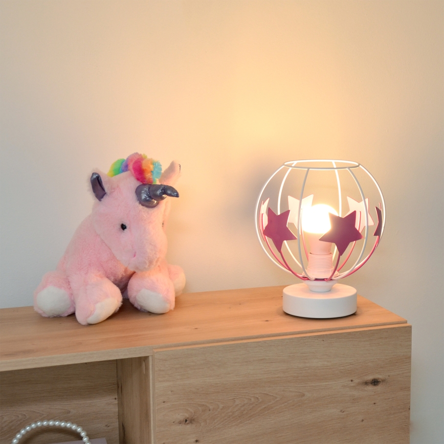 Dječja stolna lampa STARS 1xE27/15W/230V ružičasta/bijela