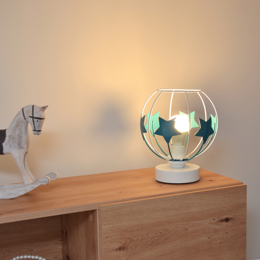 Dječja stolna lampa STARS 1xE27/15W/230V tirkizna/bijela