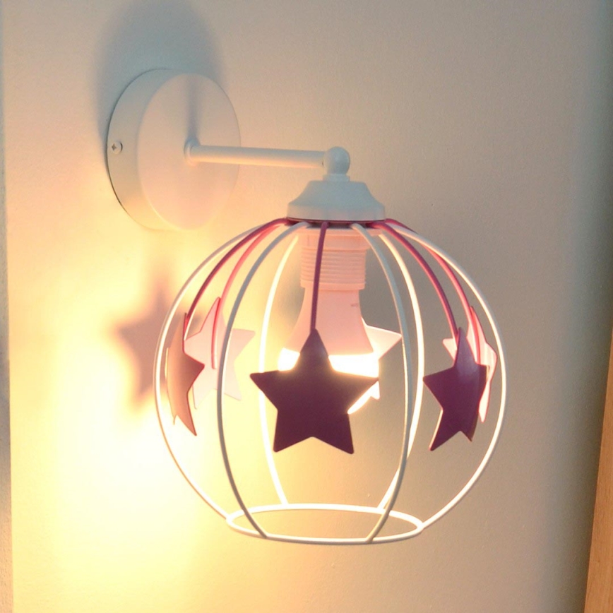 Dječja zidna lampa STARS 1xE27/15W/230V ružičasta/bijela