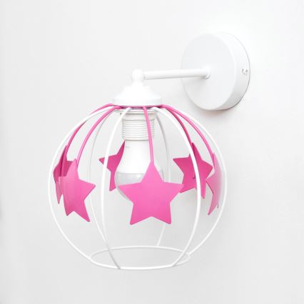 Dječja zidna lampa STARS 1xE27/15W/230V ružičasta/bijela