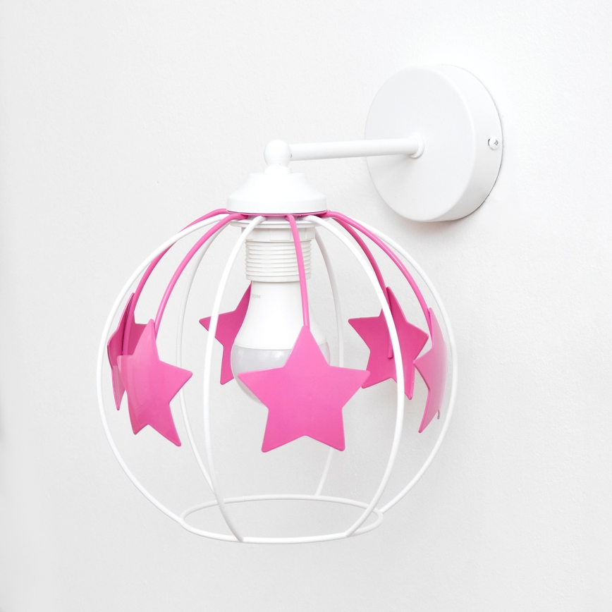 Dječja zidna lampa STARS 1xE27/15W/230V ružičasta/bijela