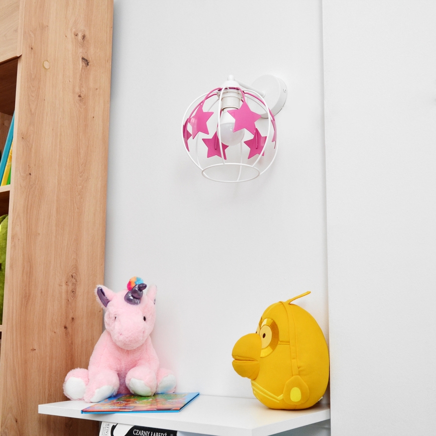 Dječja zidna lampa STARS 1xE27/15W/230V ružičasta/bijela