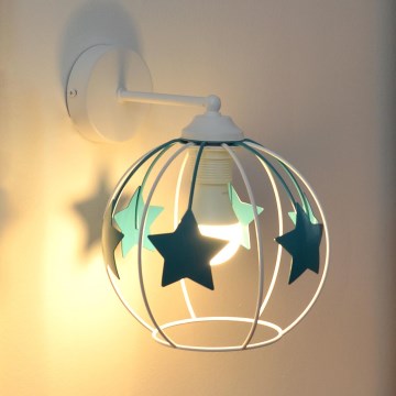 Dječja zidna lampa STARS 1xE27/15W/230V tirkizna/bijela