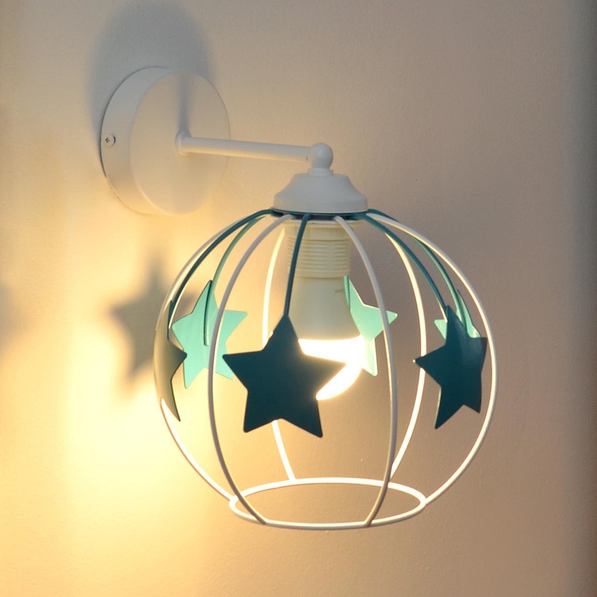 Dječja zidna lampa STARS 1xE27/15W/230V tirkizna/bijela
