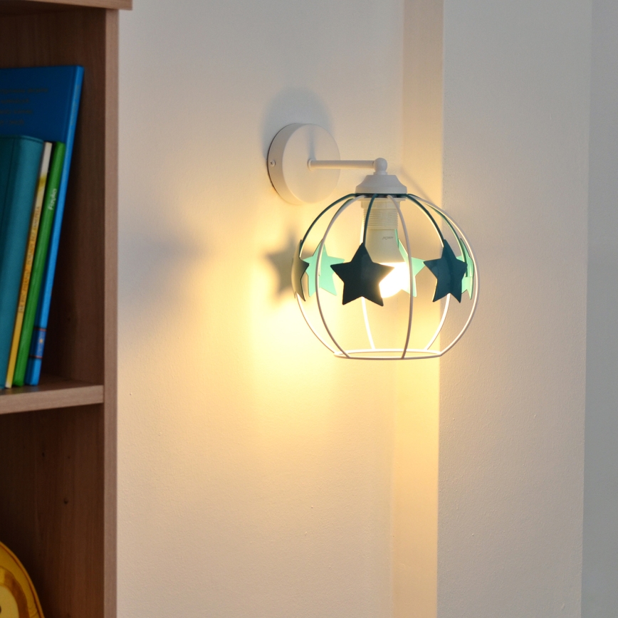Dječja zidna lampa STARS 1xE27/15W/230V tirkizna/bijela