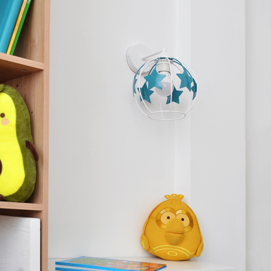 Dječja zidna lampa STARS 1xE27/15W/230V tirkizna/bijela