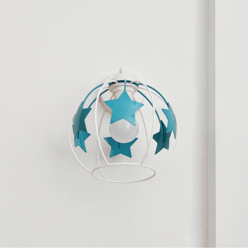 Dječja zidna lampa STARS 1xE27/15W/230V tirkizna/bijela