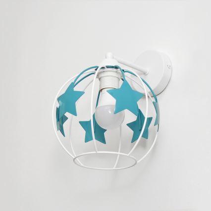 Dječja zidna lampa STARS 1xE27/15W/230V tirkizna/bijela