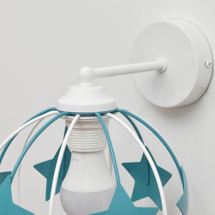 Dječja zidna lampa STARS 1xE27/15W/230V tirkizna/bijela