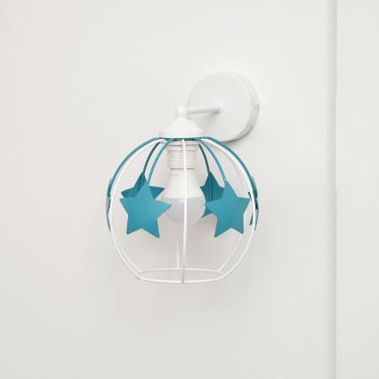 Dječja zidna lampa STARS 1xE27/15W/230V tirkizna/bijela